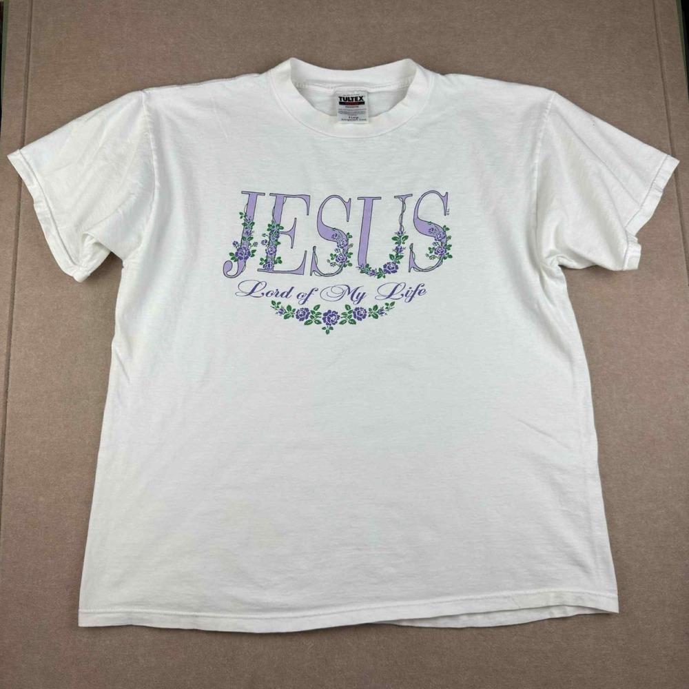 Y2K Tultex T-Shirt Men XL White Lord of My Life Christian Jesus Graphic Tee USA